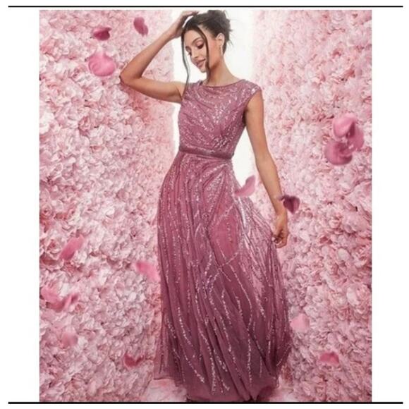 Mac Duggal 5445 Purple Pink Plum 8 Cap Sleeve Embellished Evening Gown Dress - Picture 1 of 12